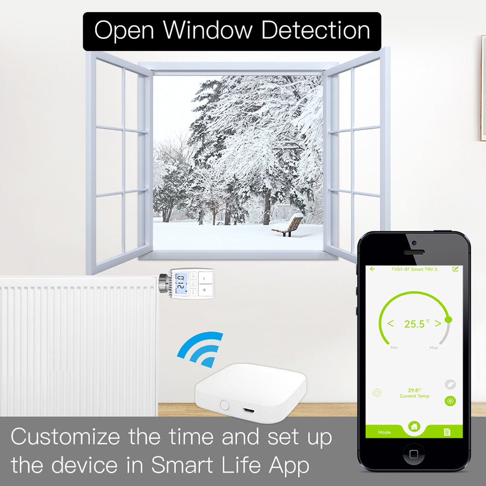 MoesHouse TV01 Tuya ZigBee3.0 Pohon radiátorového ventilu, Inteligentní termostatický regulátor teploty, Venkovní čidlo TRV