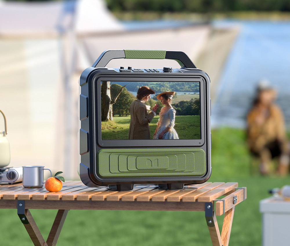 Bluetooth reproduktor Monster Vmay s vestavěným LCD televizorem, 15,6" Full HD obrazovkou, 60W zvukem, 8 hodin přehrávání videa, 25 hodin přehrávání zvuku