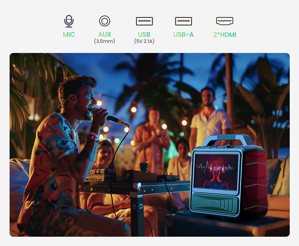 Bluetooth reproduktor Monster Vmay s vestavěným LCD televizorem, 15,6" Full HD obrazovkou, 60W zvukem, 8 hodin přehrávání videa, 25 hodin přehrávání zvuku