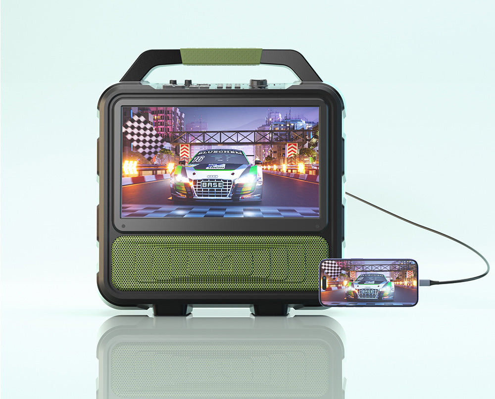 Bluetooth reproduktor Monster Vmay s vestavěným LCD televizorem, 15,6" Full HD obrazovkou, 60W zvukem, 8 hodin přehrávání videa, 25 hodin přehrávání zvuku