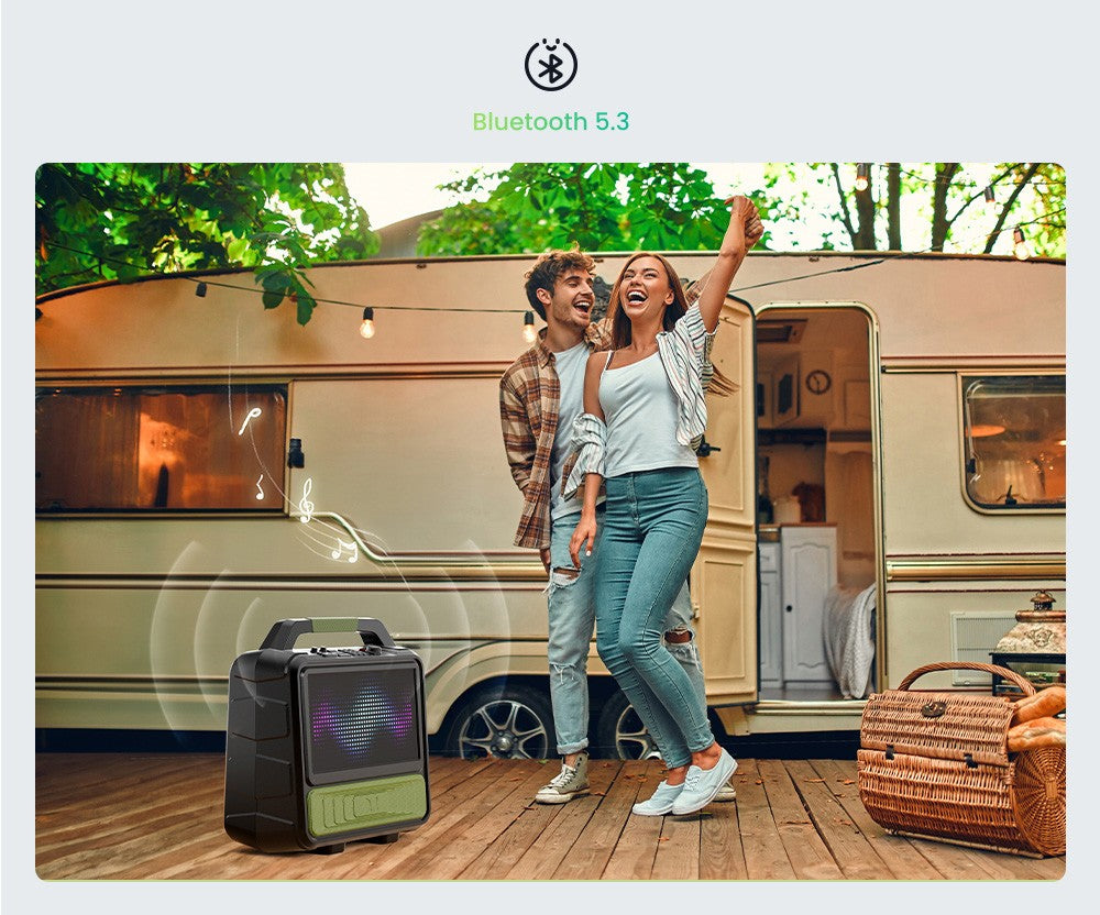 Bluetooth reproduktor Monster Vmay s vestavěným LCD televizorem, 15,6" Full HD obrazovkou, 60W zvukem, 8 hodin přehrávání videa, 25 hodin přehrávání zvuku