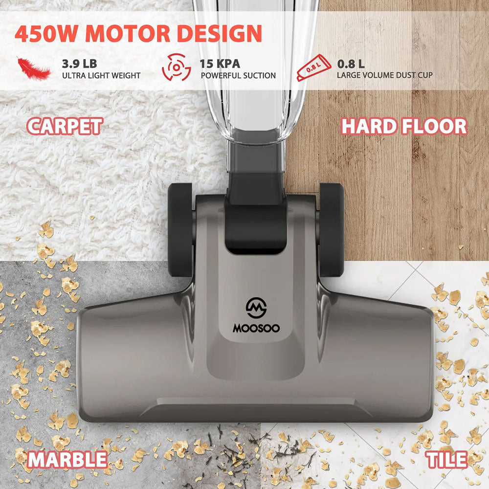 Tyčový vysavač MOOSOO LT450 4 v 1 s kabelem, silný sací tlak 15 kPa, nádoba na prach o objemu 0,8 l, 4stupňová filtrace, samostatně stojící