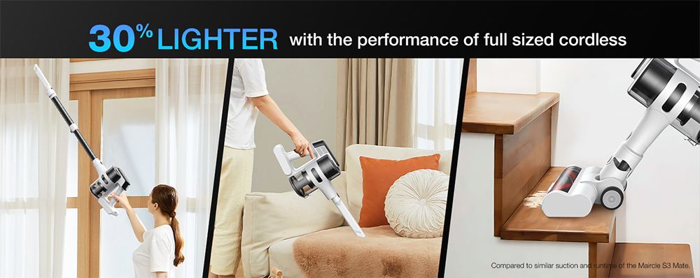 Bezdrátový tyčový vysavač MOOSOO S5 Mate, výkonný sací výkon 20 kPa, doba provozu 55 minut, nádoba na prach o objemu 1 l, zelená LED technologie, dobíjecí pro snadné čištění domácnosti, dřevěných povrchů, koberců a zvířecích chlupů