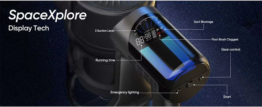 Bezdrátový vysavač MOOSOO TD1-Mate, sací tlak 33 kPa, LED displej, doba provozu 45 minut, bezkartáčový motor 420 W, zelené světlo, na dřevěné podlahy, koberce a zvířecí chlupy