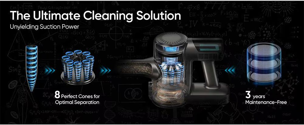 Bezdrátový vysavač MOOSOO TD1-Mate, sací tlak 33 kPa, LED displej, doba provozu 45 minut, bezkartáčový motor 420 W, zelené světlo, na dřevěné podlahy, koberce a zvířecí chlupy