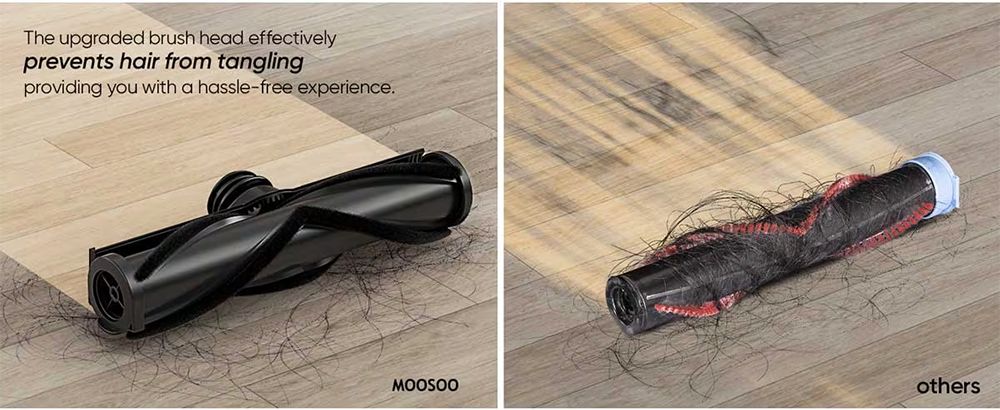 Bezdrátový vysavač MOOSOO TD1-Mate, sací tlak 33 kPa, LED displej, doba provozu 45 minut, bezkartáčový motor 420 W, zelené světlo, na dřevěné podlahy, koberce a zvířecí chlupy