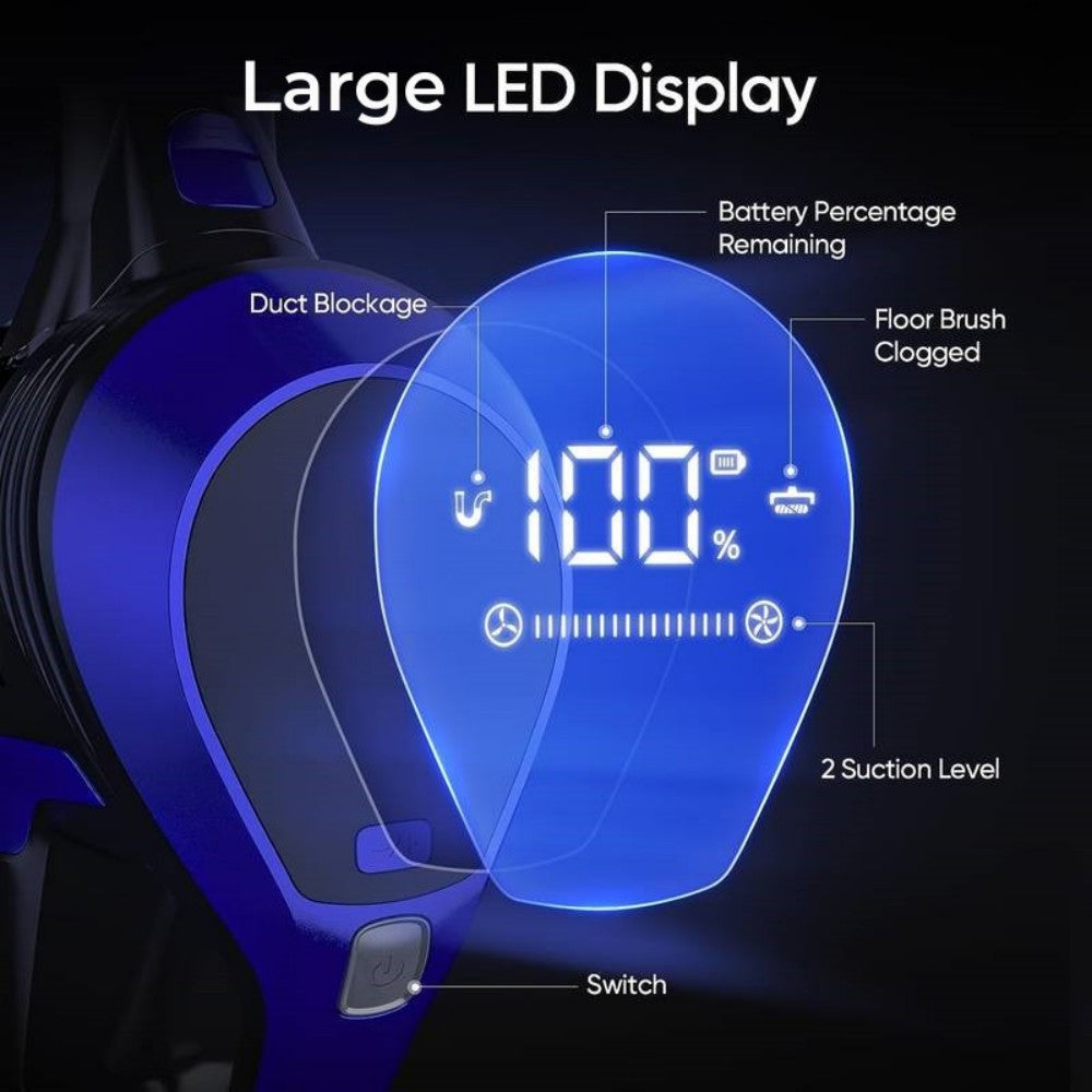 Bezdrátový vysavač MOOSOO XC1, sací tlak 20 kPa, s LED displejem, max. doba provozu 45 minut, tyčový vysavač 6 v 1 s vysokým sacím tlakem a nástěnnou nabíječkou, pro tvrdé podlahy, zvířecí chlupy a koberce, pro použití v domácnosti a autě