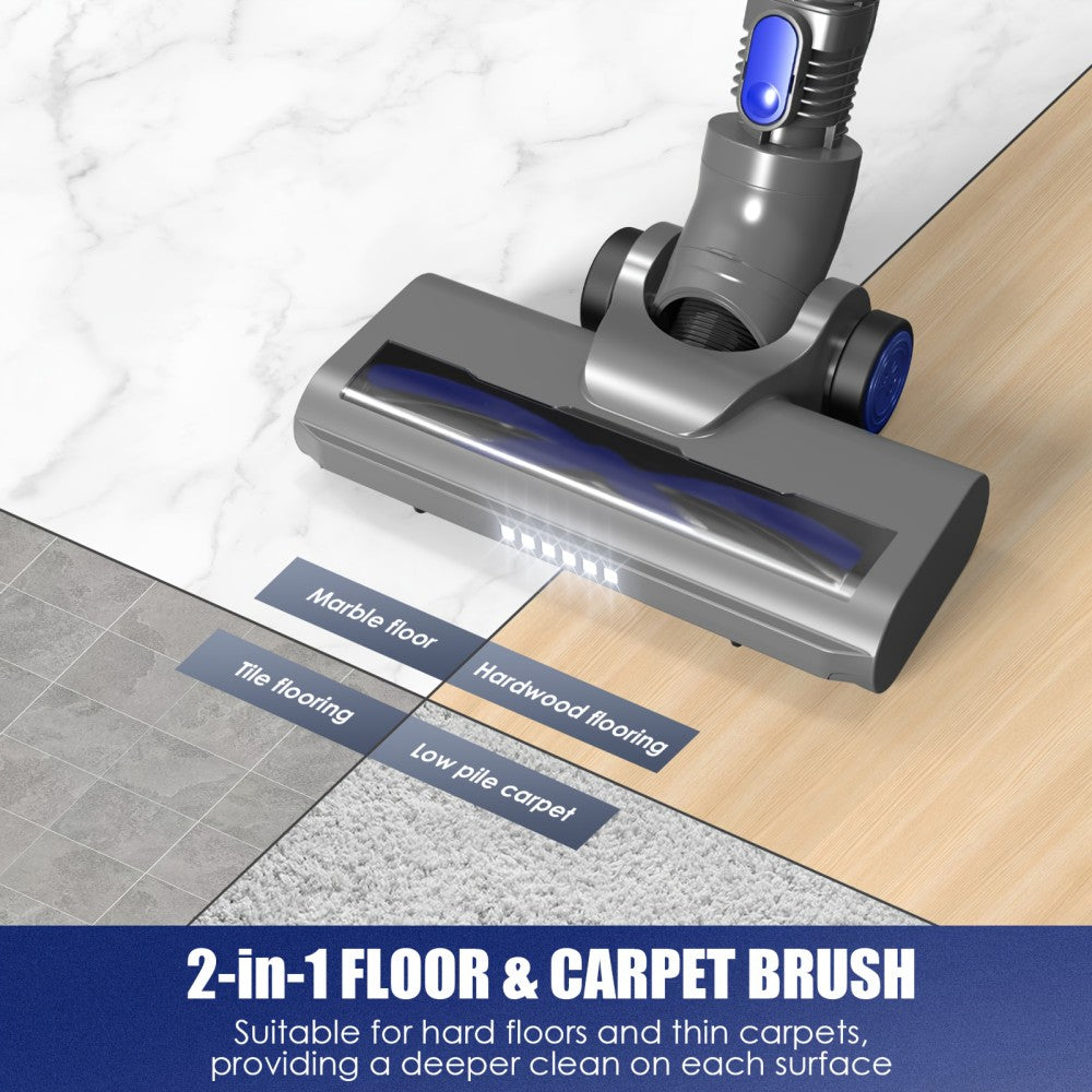 MOOSOO XL-618A Bezdrátový tyčový vysavač, silný sací tlak 12 kPa, max. doba provozu 30 minut, bezkartáčový motor 120 W, elektrický kartáč s LED osvětlením, velká nádoba na prach o objemu 1,3 l, 2 režimy