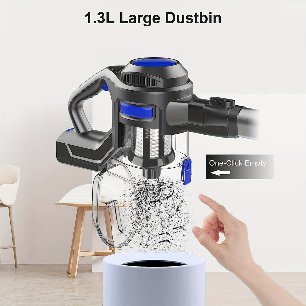 MOOSOO XL-618A Bezdrátový tyčový vysavač, silný sací tlak 12 kPa, max. doba provozu 30 minut, bezkartáčový motor 120 W, elektrický kartáč s LED osvětlením, velká nádoba na prach o objemu 1,3 l, 2 režimy