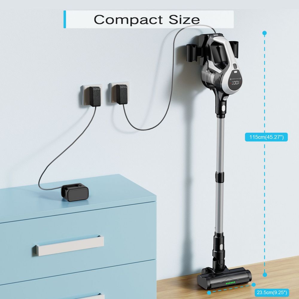Bezdrátový vysavač MOOSOO YC1, vysoký sací výkon 12 kPa, doba provozu až 40 minut, LED displej, multicyklónový filtrační systém, nádoba na prach o objemu 0,8 l, flexibilní otočná hlava, zelené světlo, ergonomická teleskopická trubice, na tvrdé podlahy a koberce s chlupy domácích mazlíčků
