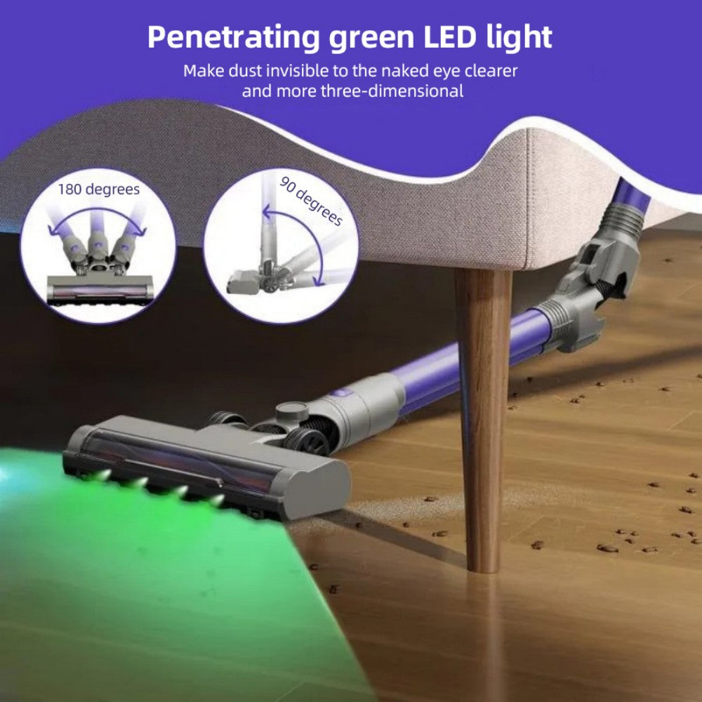 Bezdrátový vysavač MOOSOO YG-618-B, flexibilní otočení o 180°, dobíjecí držák, vysoký sací tlak 48 kPa, kartáč proti zamotání, LED displej, na tvrdé podlahy, zvířecí chlupy a koberce, fialový