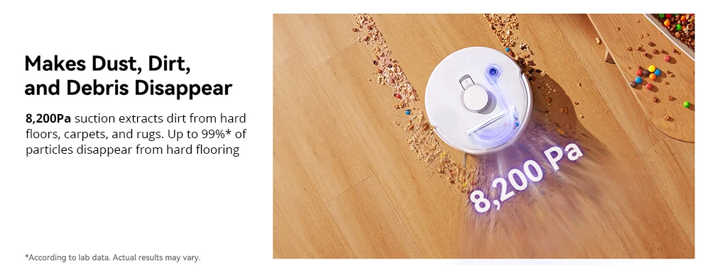 Robotický vysavač a mop Narwal Freo X Ultra s automatickým mytím a samovyprazdňováním, silným sacím výkonem 8200 Pa, plovoucím kartáčem bez zamotávání, automatickým zvedáním mopu do 12 mm, univerzální základnovou stanicí