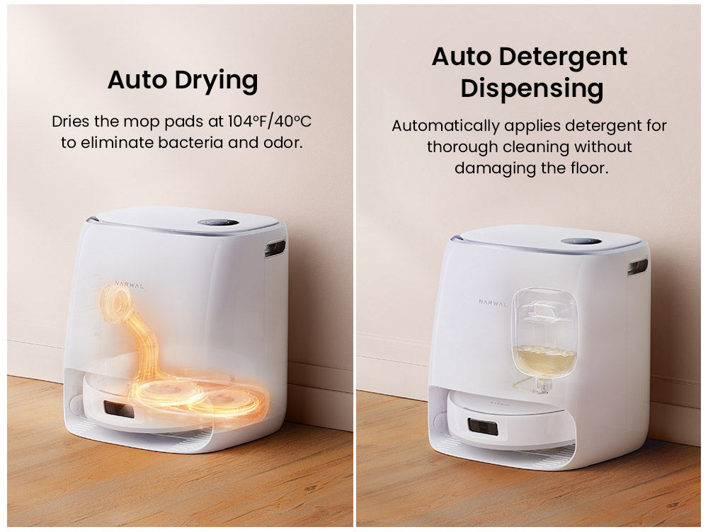 Robotický vysavač a mop Narwal Freo X Ultra s automatickým mytím a samovyprazdňováním, silným sacím výkonem 8200 Pa, plovoucím kartáčem bez zamotávání, automatickým zvedáním mopu do 12 mm, univerzální základnovou stanicí