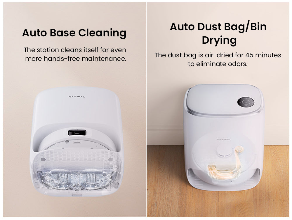 Robotický vysavač a mop Narwal Freo X Ultra s automatickým mytím a samovyprazdňováním, silným sacím výkonem 8200 Pa, plovoucím kartáčem bez zamotávání, automatickým zvedáním mopu do 12 mm, univerzální základnovou stanicí