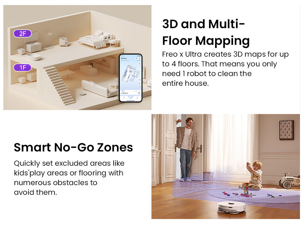 Robotický vysavač a mop Narwal Freo X Ultra s automatickým mytím a samovyprazdňováním, silným sacím výkonem 8200 Pa, plovoucím kartáčem bez zamotávání, automatickým zvedáním mopu do 12 mm, univerzální základnovou stanicí