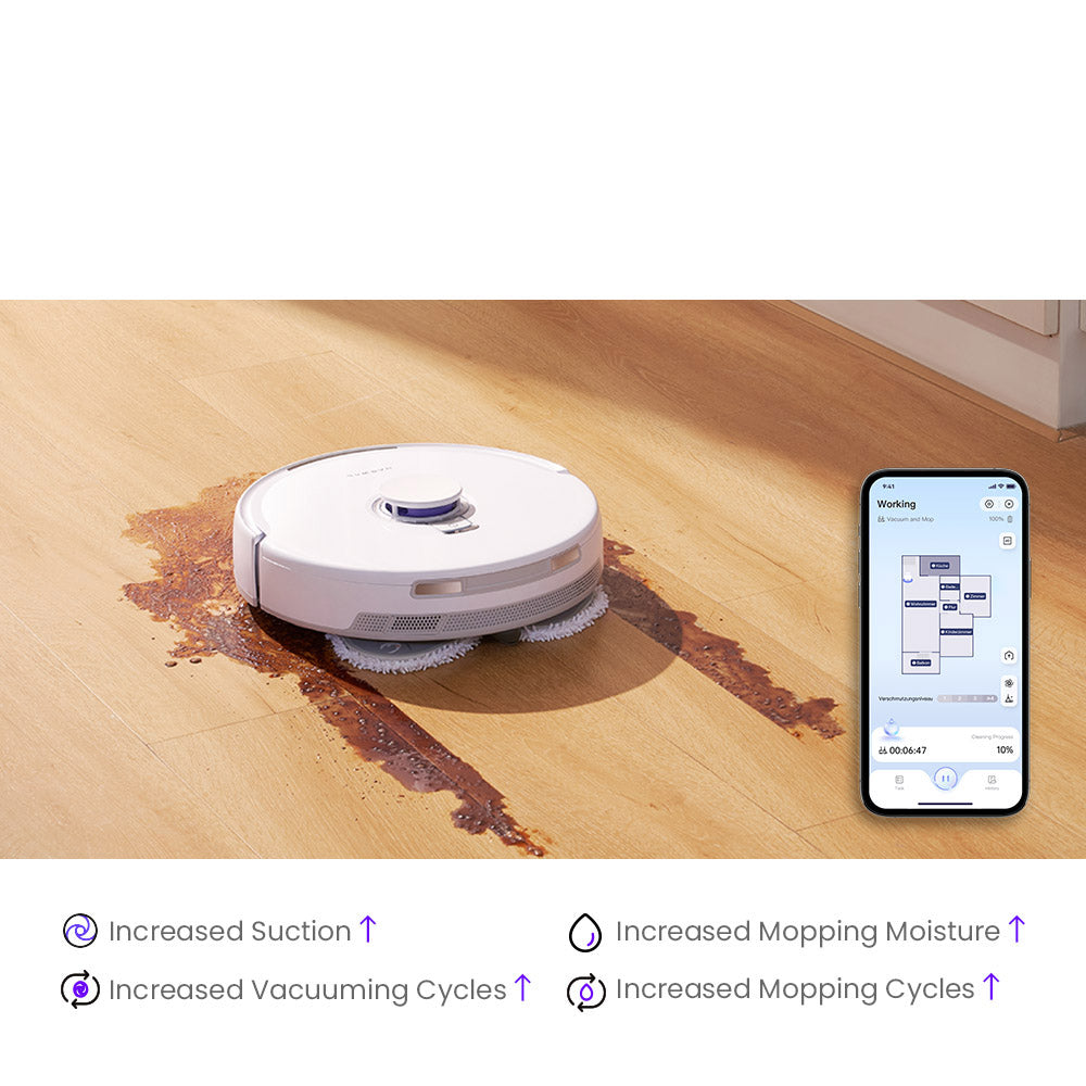 Robotický vysavač a mop Narwal Freo X Ultra s automatickým mytím a samovyprazdňováním, silným sacím výkonem 8200 Pa, plovoucím kartáčem bez zamotávání, automatickým zvedáním mopu do 12 mm, univerzální základnovou stanicí