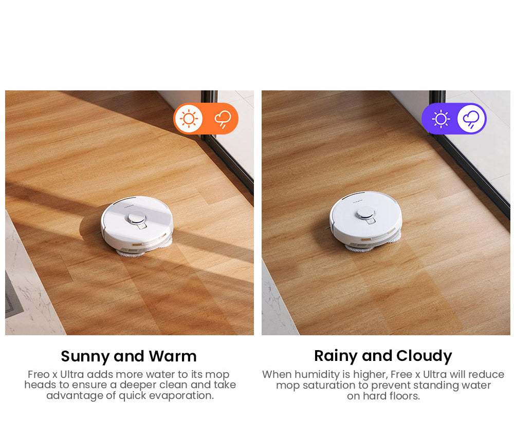 Robotický vysavač a mop Narwal Freo X Ultra s automatickým mytím a samovyprazdňováním, silným sacím výkonem 8200 Pa, plovoucím kartáčem bez zamotávání, automatickým zvedáním mopu do 12 mm, univerzální základnovou stanicí