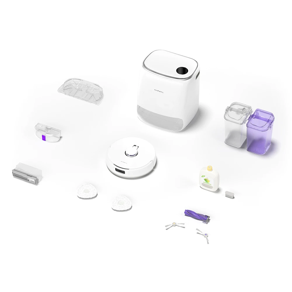 Robotický vysavač a mop Narwal Freo X Ultra s automatickým mytím a samovyprazdňováním, silným sacím výkonem 8200 Pa, plovoucím kartáčem bez zamotávání, automatickým zvedáním mopu do 12 mm, univerzální základnovou stanicí