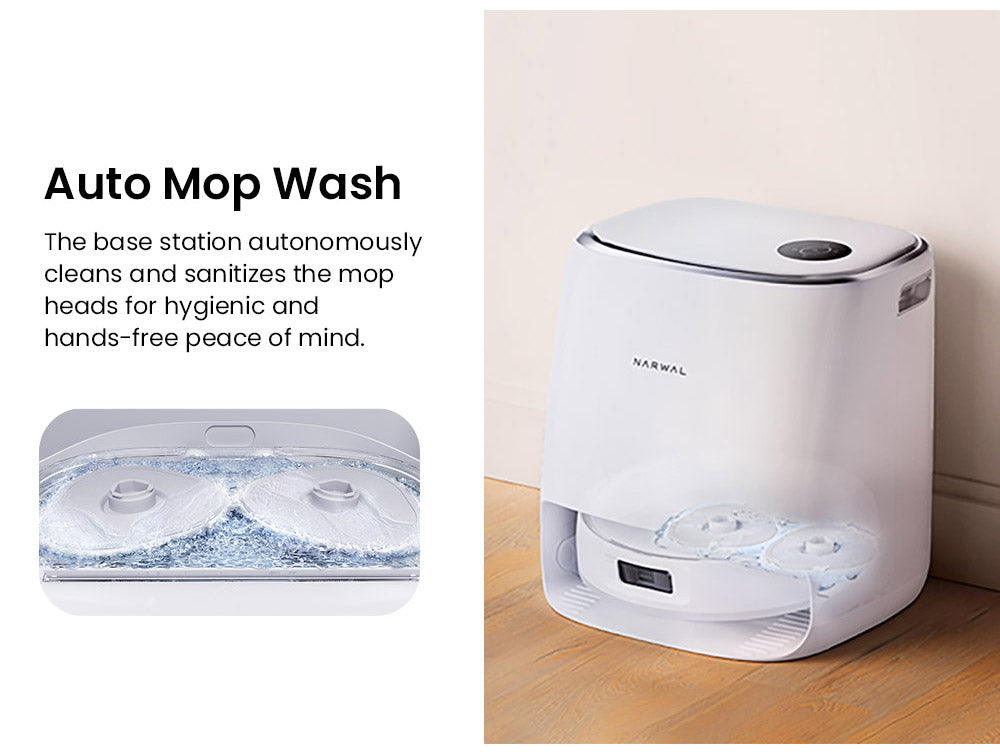 Robotický vysavač a mop Narwal Freo X Ultra s automatickým mytím a samovyprazdňováním, silným sacím výkonem 8200 Pa, plovoucím kartáčem bez zamotávání, automatickým zvedáním mopu do 12 mm, univerzální základnovou stanicí
