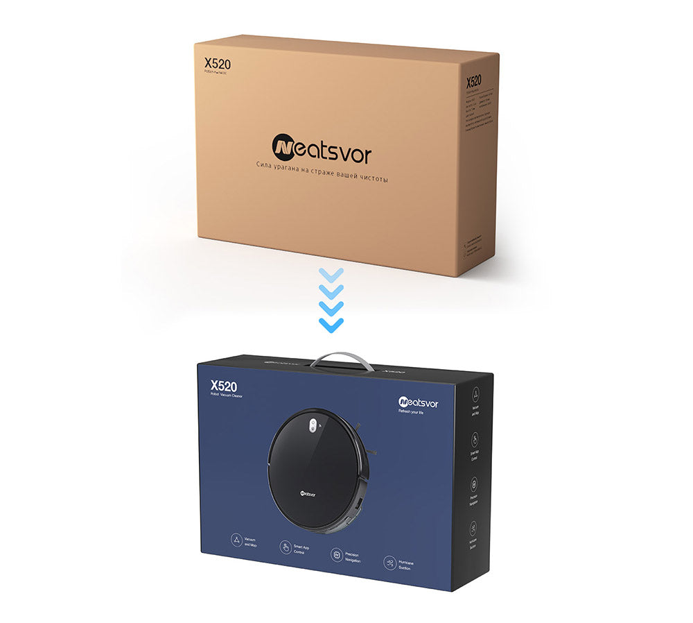 Robotický vysavač a mop Neatsvor X520, sací výkon 6000 Pa, baterie 5200 mAh, ovládání přes Wi-Fi/APP, čištění 3 v 1, inteligentní navigace 3.0, HEPA filtrace a hlasové ovládání pro koberce a tvrdé podlahy, černý
