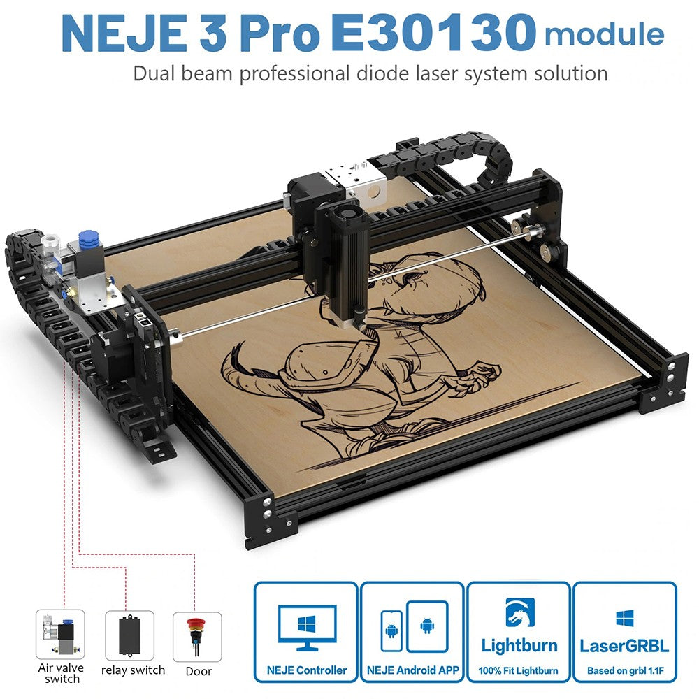 NEJE 3 Pro E30130 6W laserový gravírovací stroj, řezání dřeva CNC gravírka ovládání pomocí aplikace bezdrátové značení loga - americká zástrčka