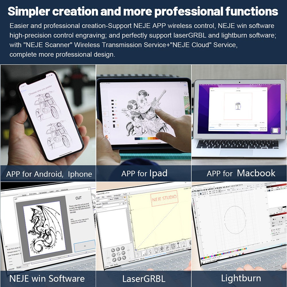 NEJE 3 Pro E30130 6W laserový gravírovací stroj, řezání dřeva CNC gravírka ovládání pomocí aplikace bezdrátové značení loga - americká zástrčka