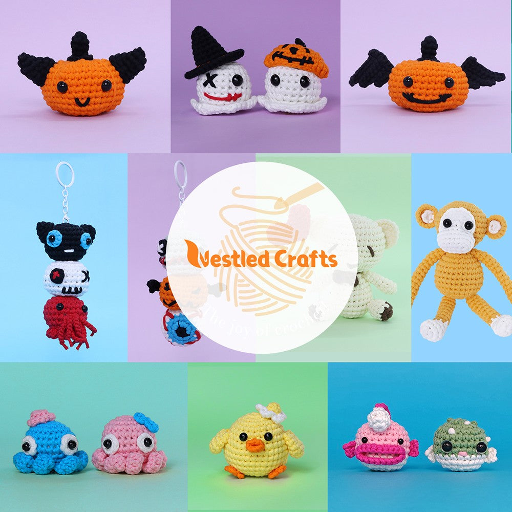 Sada na háčkování na Halloween pro začátečníky od NestledCrafts, sada na pletení amigurumi s podrobnými video tutoriály - BooBalls