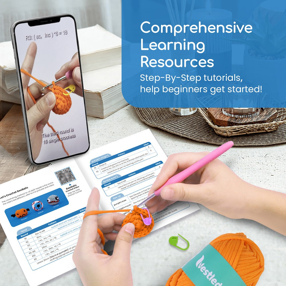 Sada na háčkování na Halloween pro začátečníky od NestledCrafts, sada na pletení amigurumi s podrobnými video tutoriály - BooBalls