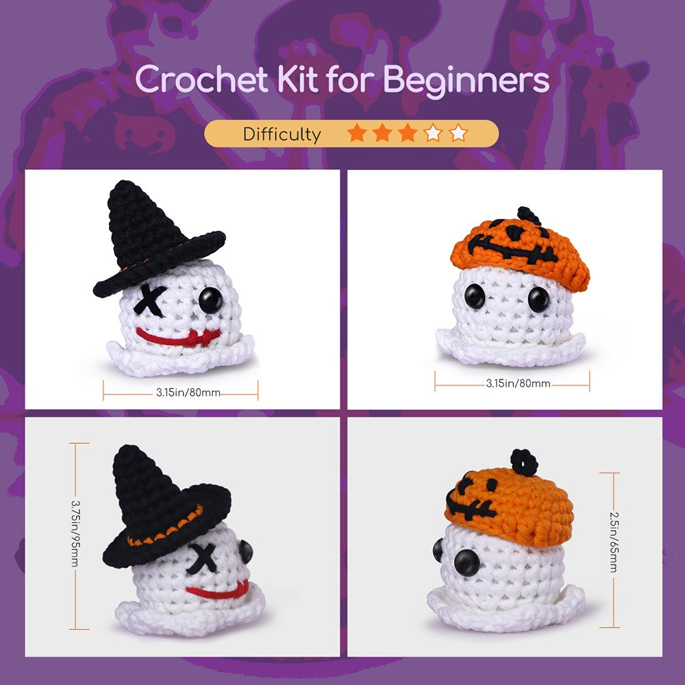 Halloweenská háčkovací sada NestledCrafts pro začátečníky, sada na pletení amigurumi s podrobnými video tutoriály - Grim