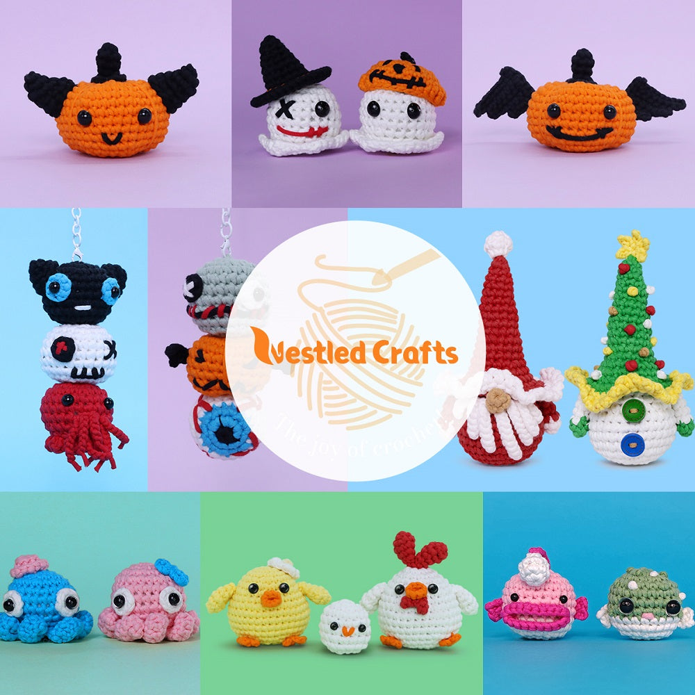 Vánoční háčkovací sada NestledCrafts pro začátečníky, sada na pletení amigurumi s podrobnými video tutoriály - SantySnow