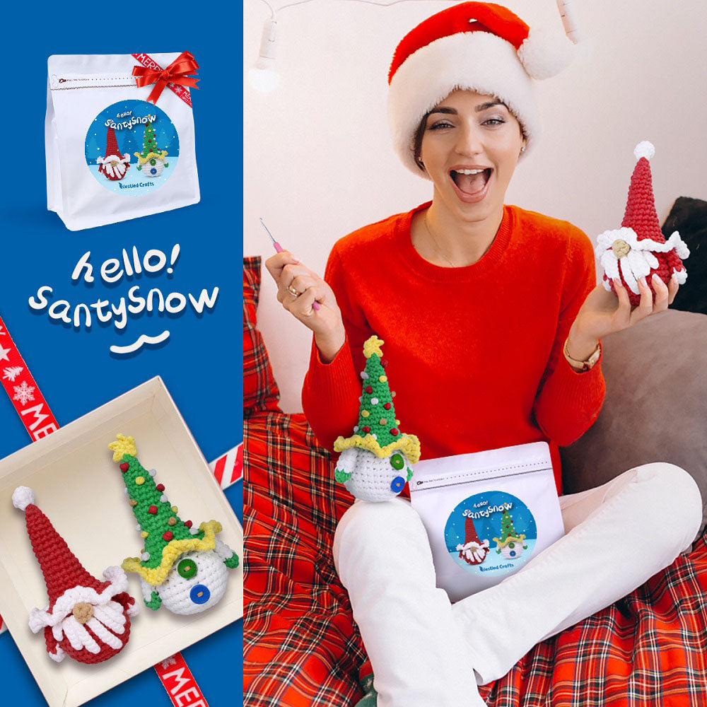 Vánoční háčkovací sada NestledCrafts pro začátečníky, sada na pletení amigurumi s podrobnými video tutoriály - SantySnow
