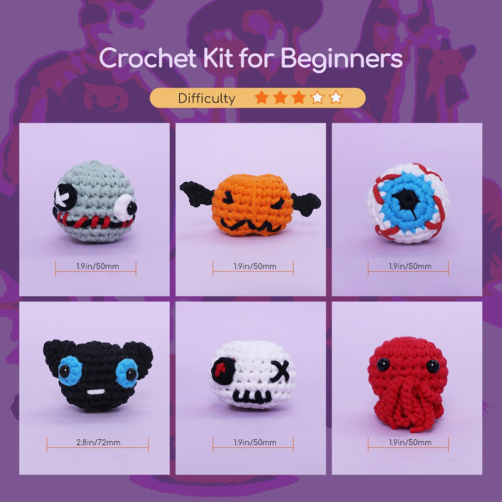 Halloweenská háčkovací sada NestledCrafts pro začátečníky, sada na pletení amigurumi s podrobnými video tutoriály - SpookBuds