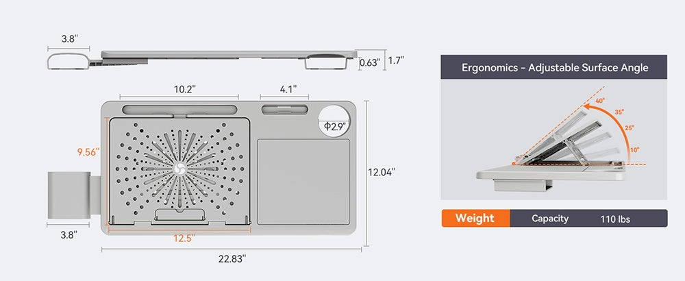 NEWTRAL LAPD Odnímatelná pracovní deska pro ergonomickou židli MagicH-BP/MagicH-BPro - šedá