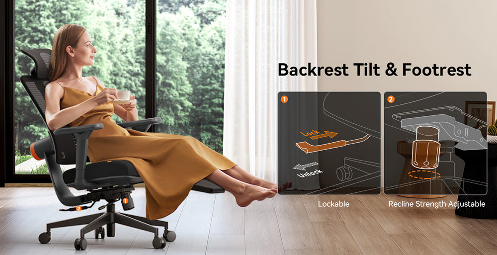 Ergonomická židle NEWTRAL MagicH-BP s opěrkou nohou, automatickým nastavováním opěradla, adaptivní opěrkou dolní části zad, nastavitelnou loketní opěrkou a opěrkou hlavy, 4 polohy aretace - černá