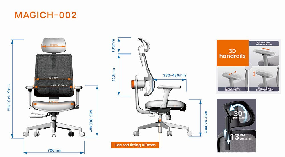 NEWTRAL MAGICH003 Ergonomická kancelářská židle, automatické nastavování opěradla, adaptivní opěrka zad, nastavitelná opěrka hlavy