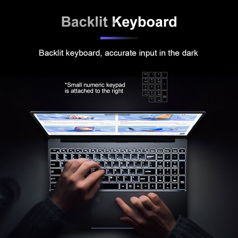 Notebook Ninkear A15 Plus 15,6'', AMD Ryzen 7 5825U 8 jader 4,5 GHz, IPS displej 1920*1080, 32 GB RAM 1 TB SSD, 2,4G/5G WiFi, odemykání otiskem prstu, podsvícená klávesnice, plně vybavený port Type-C*1, USB 3.0*2, HDMI*1, čtečka karet Micro SD*1, konektor pro sluchátka*1