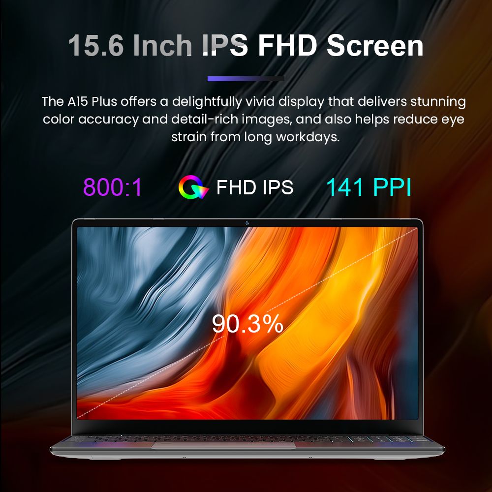Notebook Ninkear A15 Plus 15,6'', AMD Ryzen 7 5825U 8 jader 4,5 GHz, IPS displej 1920*1080, 32 GB RAM 1 TB SSD, 2,4G/5G WiFi, odemykání otiskem prstu, podsvícená klávesnice, plně vybavený port Type-C*1, USB 3.0*2, HDMI*1, čtečka karet Micro SD*1, konektor pro sluchátka*1