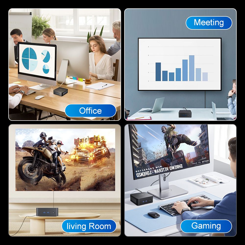 Mini PC Ninkear N10, Intel N100 4 jádra max. 3,4 GHz, 16 GB RAM, 512 GB SSD, 2*HDMI 2.0 (4K@60Hz) duální displej, 2,4/5 GHz WiFi Bluetooth 5.0, 3*USB 3.0, 1*USB 2.0, 1*RJ45, 1*konektor pro sluchátka
