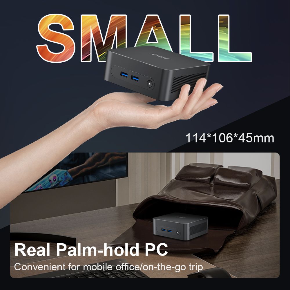 Mini PC Ninkear N10, Intel N100 4 jádra max. 3,4 GHz, 16 GB RAM, 512 GB SSD, 2*HDMI 2.0 (4K@60Hz) duální displej, 2,4/5 GHz WiFi Bluetooth 5.0, 3*USB 3.0, 1*USB 2.0, 1*RJ45, 1*konektor pro sluchátka