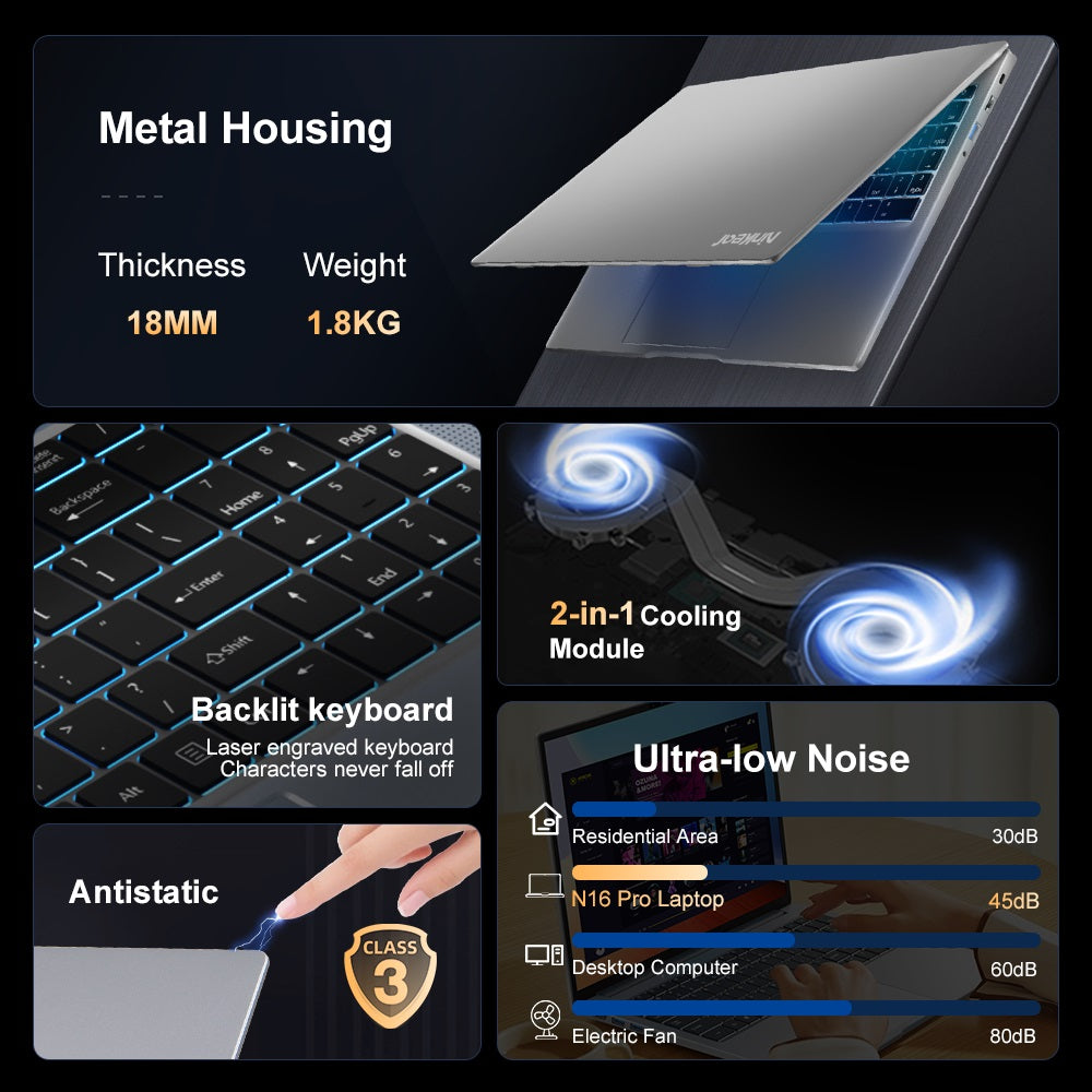 Notebook Ninkear N16 Pro, 16palcový IPS displej s rozlišením 2560*1600, Intel Core i9-12900HK, 14 jader, max. 5,0 GHz, 32 GB RAM, 1 TB SSD, obnovovací frekvence 120 Hz, WiFi 6, 5000 mAh, podsvícená klávesnice, 1x plně vybavený port Type-C, 2x USB 3.0, 1x USB 2.0, 1x HDMI, 1x RJ45, 1x konektor pro sluchátka