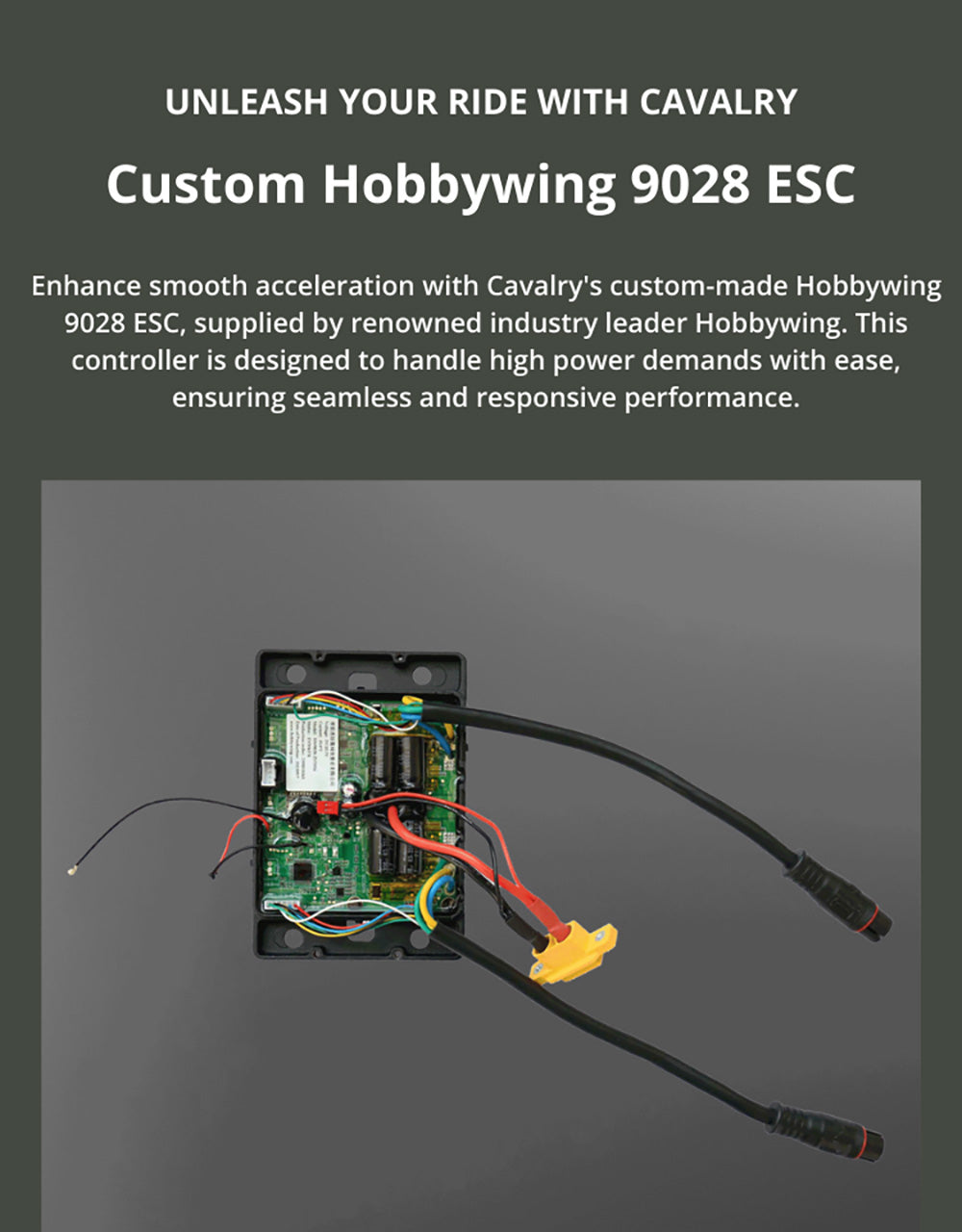 Elektrický skateboard OMW Cavalry, maximální výkon 3500 W, baterie 43,2 V 20 Ah, maximální rychlost 60 km/h, dojezd 55 km