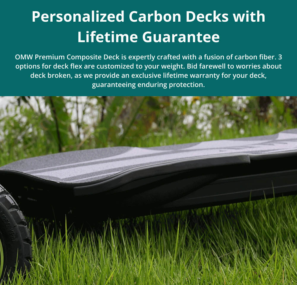 Elektrický skateboard OMW Cavalry, maximální výkon 3500 W, baterie 43,2 V 20 Ah, maximální rychlost 60 km/h, dojezd 55 km