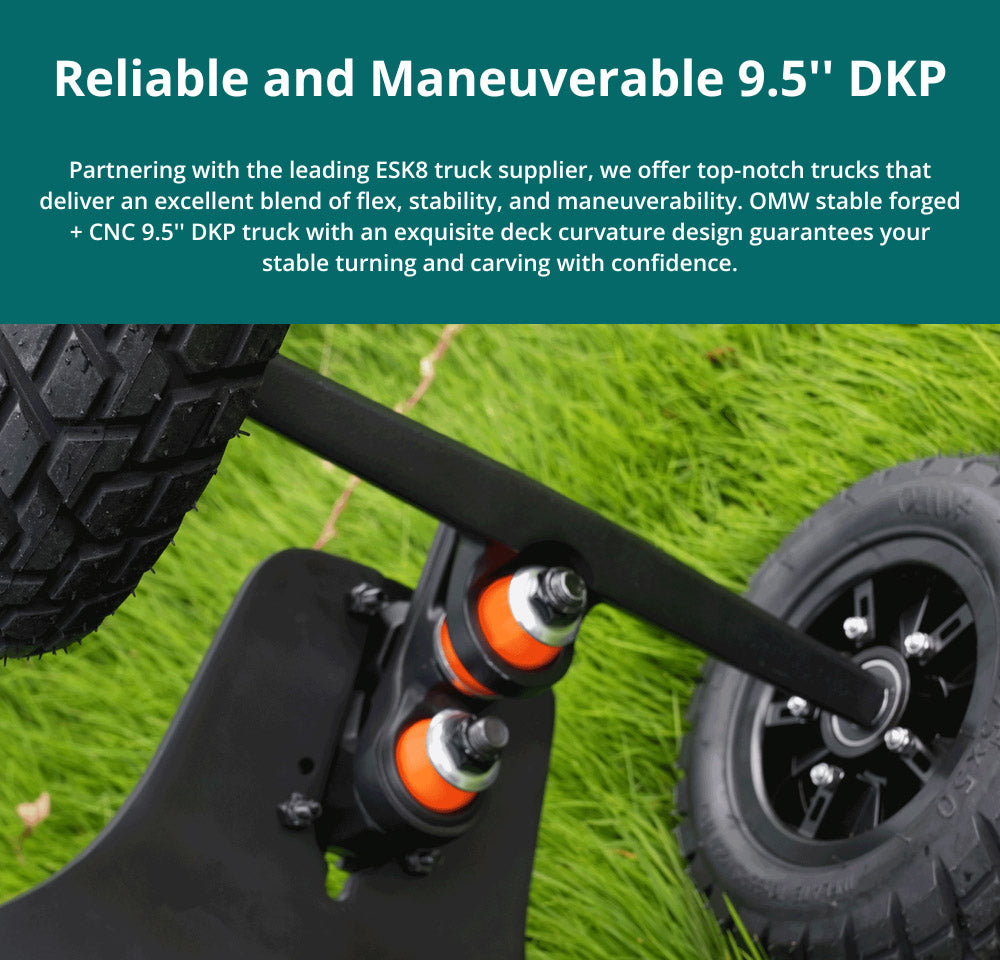 Elektrický skateboard OMW Cavalry, maximální výkon 3500 W, baterie 43,2 V 20 Ah, maximální rychlost 60 km/h, dojezd 55 km