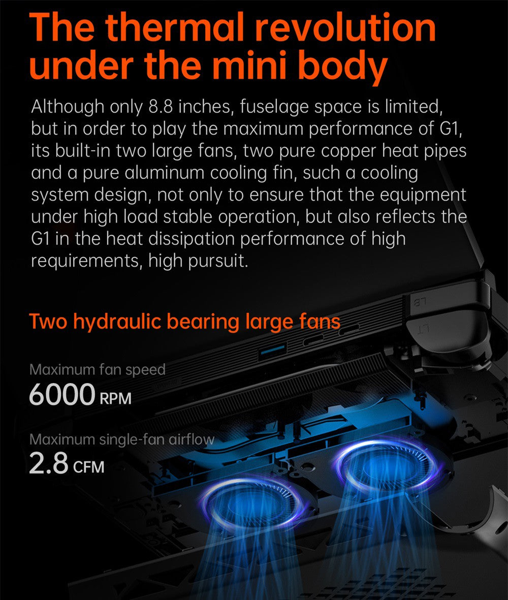 Herní kapesní počítač One Netbook OneXPlayer G1, AMD Ryzen AI 9 HX 370 12 jader max. 5,1 GHz, 8,8" displej s rozlišením 2560*1600 a obnovovací frekvencí 144 Hz, 64 GB RAM LPDDR5X 7500 MHz, 4 TB SSD, WiFi 6E, 2*USB-C, 1*USB 3.2, 1*TF karta, 1* Oculink, 1*3,5mm audio vstup, odemykání otiskem prstu - zástrčka EU