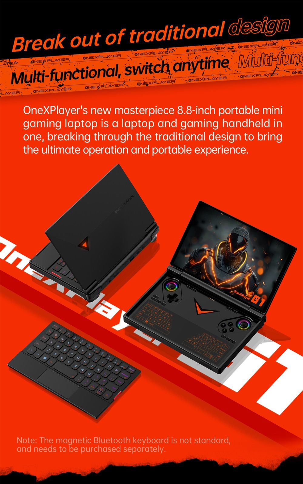 Herní kapesní počítač One Netbook OneXPlayer G1, AMD Ryzen AI 9 HX 370 12 jader max. 5,1 GHz, 8,8" displej s rozlišením 2560*1600 a obnovovací frekvencí 144 Hz, 64 GB RAM LPDDR5X 7500 MHz, 4 TB SSD, WiFi 6E, 2*USB-C, 1*USB 3.2, 1*TF karta, 1* Oculink, 1*3,5mm audio vstup, odemykání otiskem prstu - zástrčka EU