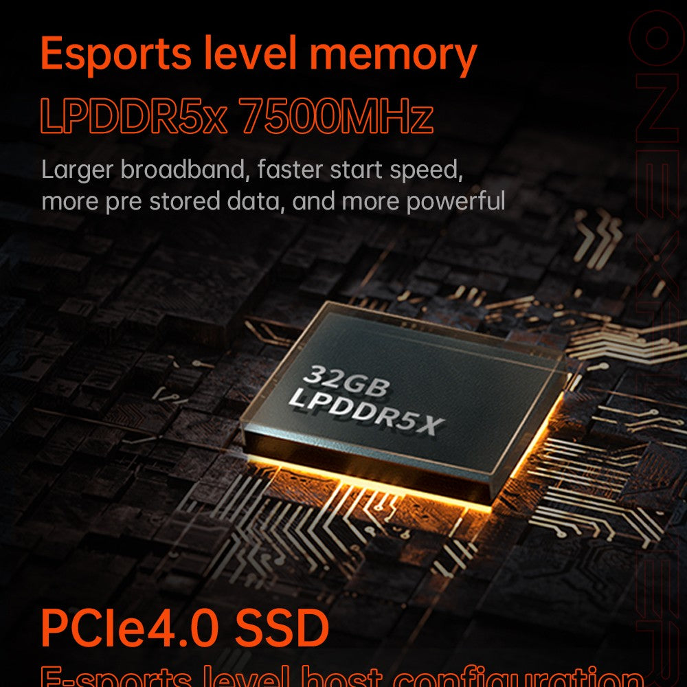 Herní konzole ONE Netbook OneXFly F1 Pro, 7" OLED displej s rozlišením 1920*1080, procesor AMD Ryzen AI 9 HX 370, 12jádrový procesor s frekvencí max. 5,1 GHz, obnovovací frekvence 144 Hz, 32 GB RAM LPDDR5x, 2 TB SSD disk PCle 4.0, zvukový systém Harman, 2 porty USB-C 4.0, 1 port USB-A 3.0, 1 slot pro TF kartu, 1 audio vstup.