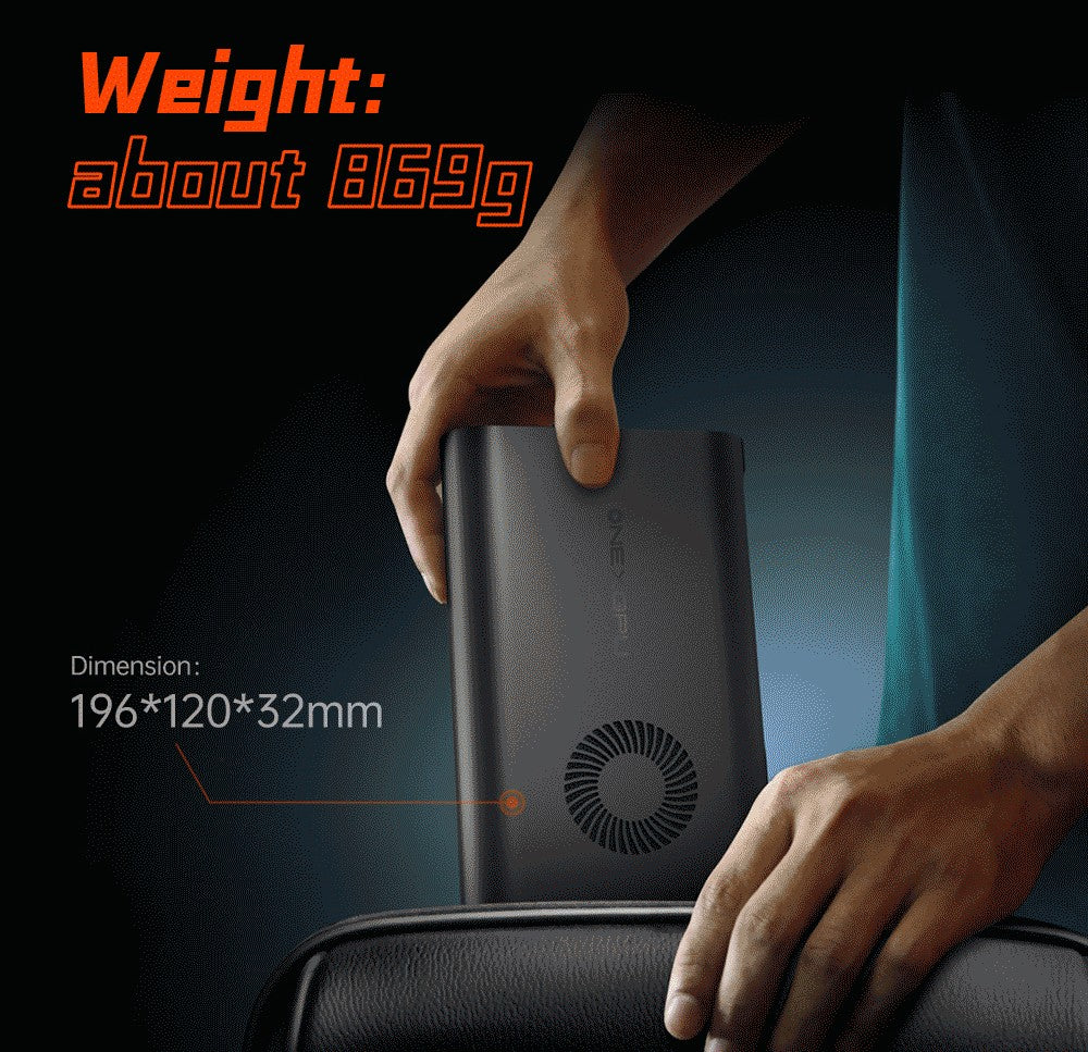 Dokovací stanice ONEXGPU e-GPU pro jeden netbook s grafickou kartou AMD Radeon RX 7600M XT, 8GB úložiště, 1x Oculink, 1x USB-C 4.0, 2x HDMI, 2x DP, 2x USB-A 3.2, 1x M.2 2280, 1x RJ45, 100W zpětné nabíjení, RGB světelné efekty