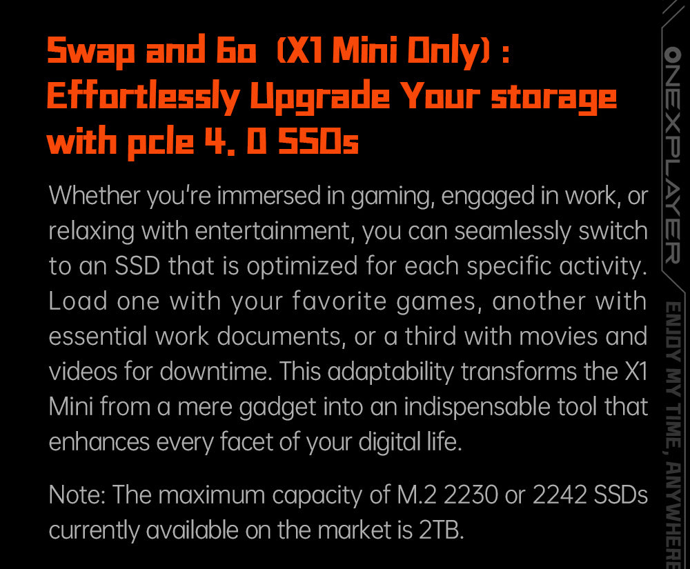 Herní mini PC OneXPlayer X1, AMD Ryzen 7 8840U, 8 jader, max. 5,1 GHz, 8,8" 2560*1600, 144Hz LTPS displej, 32GB LPDDR5x 7500MHz RAM, 1TB SSD, 2x USB4, 1x USB3.2, 1x slot pro TF kartu, 1x Oculink, 1x audio, Harman Sound System, baterie 65,02 Wh