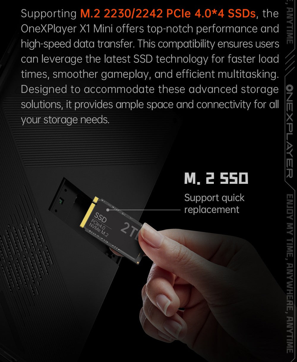 Herní mini PC OneXPlayer X1, AMD Ryzen 7 8840U, 8 jader, max. 5,1 GHz, 8,8" 2560*1600, 144Hz LTPS displej, 32GB LPDDR5x 7500MHz RAM, 1TB SSD, 2x USB4, 1x USB3.2, 1x slot pro TF kartu, 1x Oculink, 1x audio, Harman Sound System, baterie 65,02 Wh