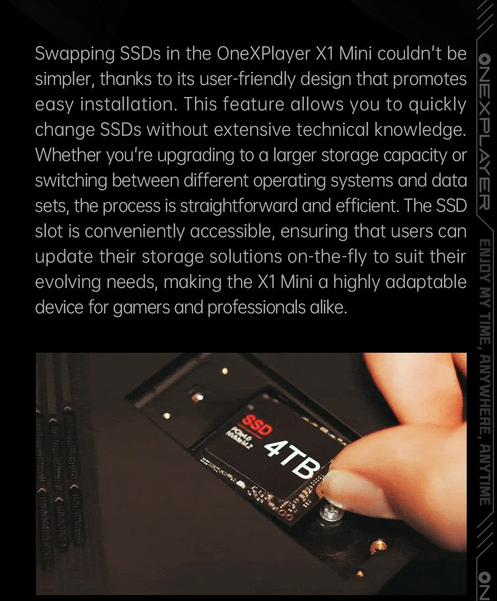 Herní mini PC OneXPlayer X1, AMD Ryzen 7 8840U, 8 jader, max. 5,1 GHz, 8,8" 2560*1600, 144Hz LTPS displej, 32GB LPDDR5x 7500MHz RAM, 1TB SSD, 2x USB4, 1x USB3.2, 1x slot pro TF kartu, 1x Oculink, 1x audio, Harman Sound System, baterie 65,02 Wh